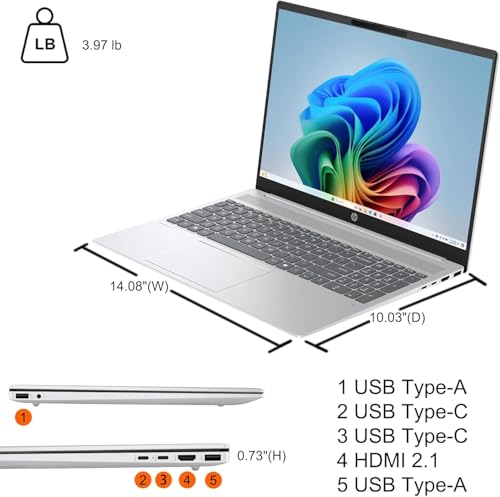 Image of HP Omnibook 5 16 inch 2K Touchscreen Copilot+ Laptop, AMD Ryzen AI 7 350, 16GB RAM 1TB SSD, HDMI, Wi-Fi 6, Bluetooth 5.4, Backlit Keyboard, Webcam, 256gb 9H Docking Station, Windows 11 Pro, Silver