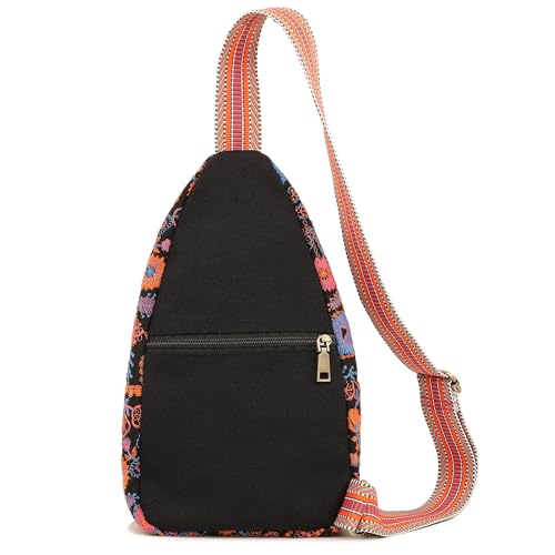 Image of SILKAREA Vintage Embroidered Floral Ethnic Backpack for Women Handbag Shoulder Bag Mini Travel Purse (Embroidered Red)