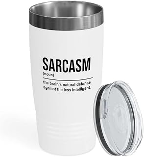 Funny Definition White Tumbler 20oz - sarcasm (n.) - Mug Saying Grammar Saying Spelling Definition Sarcasm Humor Office Supplies