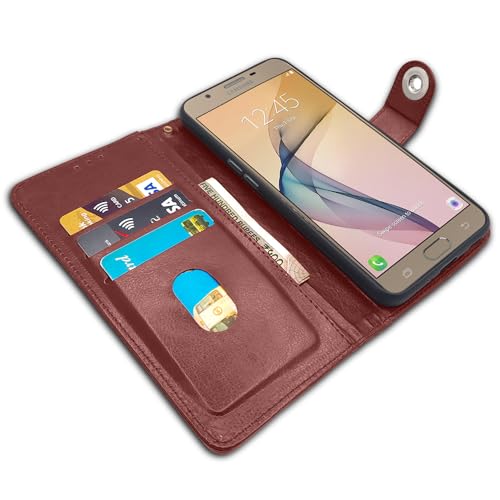 Image of Pikkme Samsung Galaxy J7 Prime Flip Cover Leather Finish | Inside TPU with Card Pockets | Wallet Stand and Shock Proof | Complete Protection Flip Case (Button Brown)