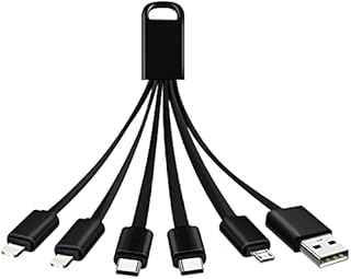 MaxRenard Multi-charging cable short, 6-in-1 multi-USB quick-charge cable adapter c-mini USB port connector compatible with mobile phone/tablet/mobile power (Black)