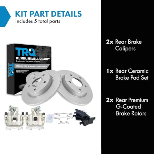 Image of TRQ Rear Brake Pad and Rotor Set Ceramic Solid Rotors Calipers