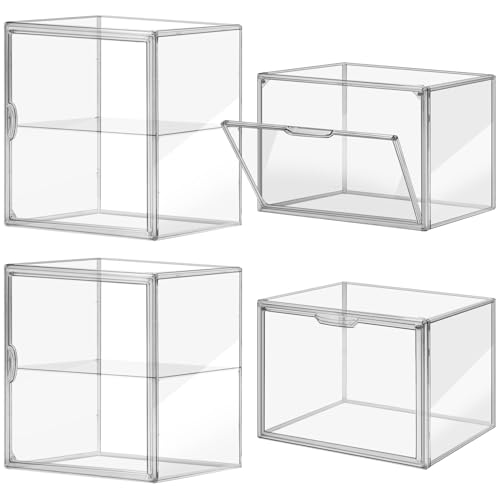 4Pack Clear Plastic Handbag Storage Organizer for Closet, Acrylic Display Case for Handbag and Purse, Purse Organizer for Closet with Magnetic Lid for Book, Toys, Hat