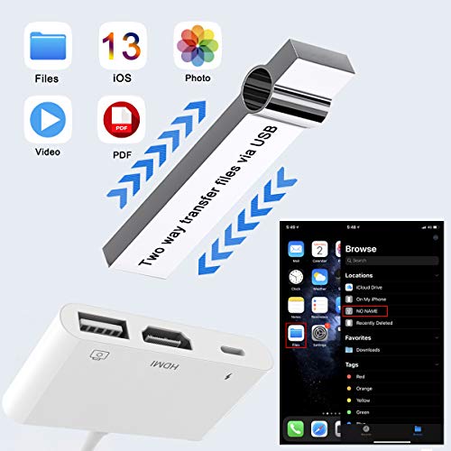 Adattatore Lighting a Digital AV OTG Adattatore Cavo HDMI USB Schermata di sincronizzazione Connettore con 4K HDMI e USB 3.0 e porta di ricarica compatibile per Phone 11/XS/XR/X/8/7/6/Pad Air/Mini/Pro