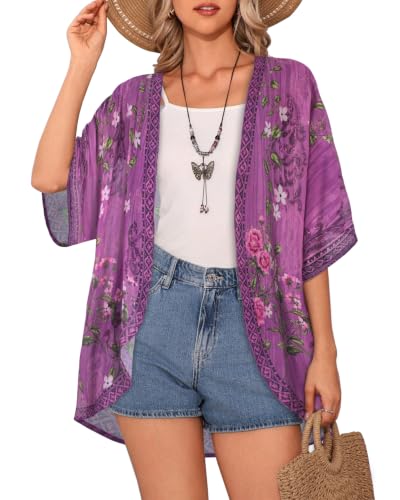 Image of CHICGAL Womens Floral Kimono Cardigan Beach Cover Up Casual Summer Tops
