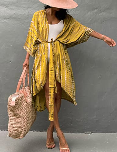 Image of Bsubseach Stylish Tie Dye Open Front Long Kimono Swimsuit Coverup for Women | Loose Fit Boho Style Bathing Suits Cardigans,Summer Causal Resort Wear