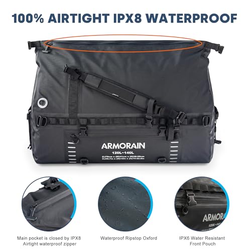 Bolsa seca impermeable hermética de viaje con gran capacidad 120-140L, correas ajustables inflables y asas, adecuada para equipos de buceo, motocicletas, remo, kayak y camping miniatura 3