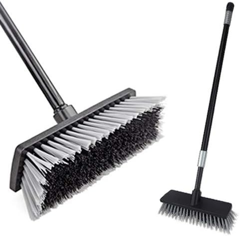 LandHope Stainless Steel, Black Push Broom Indoor Outdoor Floor Scrub Brush, Stiff Bristles with 49.6 Inches and Adjustable Long Handle