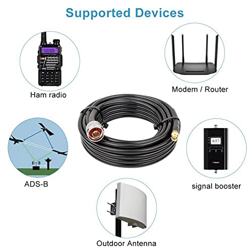 Image of MOOKEERF KMR240 N Male to SMA Male Cable - 20FT Ultra Low Loss SMA to N Cable 50 ohm for WiFi Router /GPS Receiver /Antenna /Signal Booster Use