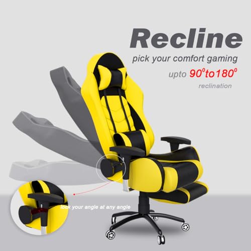 ASE GAMING Gold Series Ergonomic Gaming Chair with Footrest Premium PU Leather, Adjustable Neck & Lumbar Pillow, 180 Degree Recline with Black... - Image 5