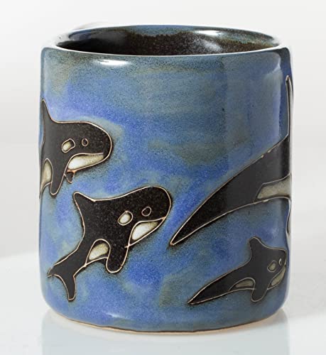 Mug artesanal Blue Orca 16 oz de cerámica miniatura 2