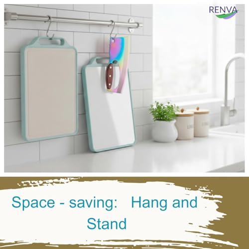 Image of RENVA Stainless Steel Cutting Board,Double Sided Steel Cutting Boards for Kitchen and Premium Carbon Stainless Steel Chef Knife Set with Wooden Handle(Green, Chopping Board with Knife)