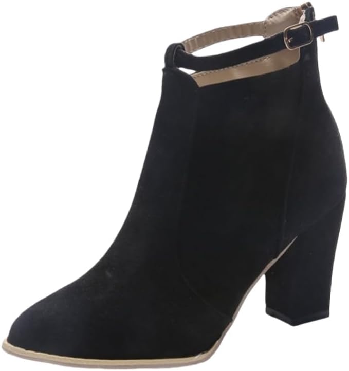 Women's large-size high-heeled thick-soled short boots. Fashionable and elegant. Back zipper design.