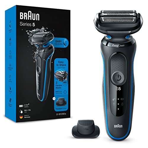 Braun Series 5 Rasoir Électrique pour Homme avec Tondeuse De Précision, Technologie Wet & Dry, Rechargeable, Rasoir À Grille Sans Fil, 51-B1200s, Bleu