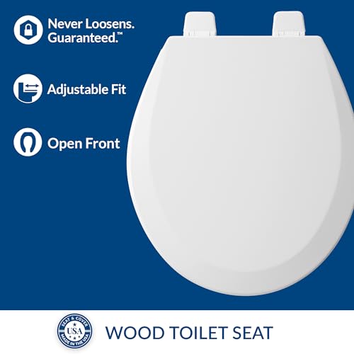 Bemis 550TTT Open Front Durable Wood Toilet Seat, Secure Hinges Stay Tight, Made in USA, Round, White - Thumbnail 2