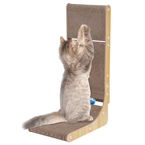 Supernic Cat Scratching Board, 68 Cm L Shape Cat Scratch, with Ball Toy, Protector Furniture (Brown L Shape)