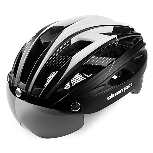 Shinmax Casque de Vélo avec Éclairage LED, Casque Velo pour Homme Femme Casque Vélo avec Lunettes Magnétique Amovible Visiere Casque VTT et VTC avec Éclairage de Sécurité Casque Cyclisme Route NR-096