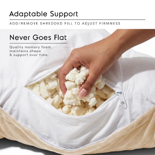 Image of Nestl Reading Pillow for Kids & Teens with Shredded Memory Foam, Backrest Pillows for Reading, Watching, and Gaming, Use on the Couch, Bed, or Floor, Adjustable Support with Washable Cover Beige Cream