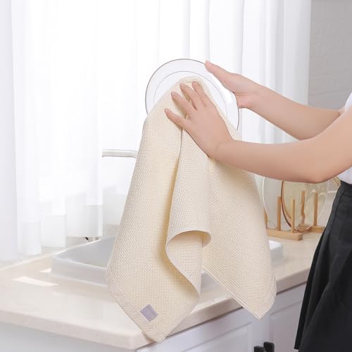 Homaxy 100% Cotton Waffle Weave Kitchen Towels, 3-Pack Ultra Soft Absorbent Dish Towels, Quick Drying Cleaning Towels, 13 x 28 Inches, Beige