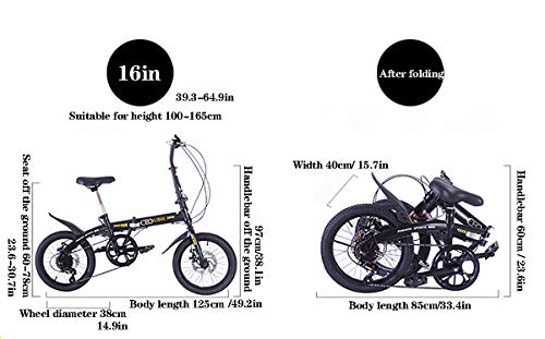 Vouwfiets, opvouwbare stad Compacte fiets Urban Commuter + Heren Dames Opvouwbare fiets, 16-inch variabele fiets voor… - Afbeelding 4