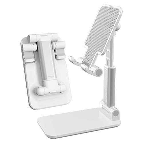 PREUP Phone Holder with Adjustable Height and Angle, Portable and Stable Phone Stand for Desk Aluminum Mobile Phone Stand, iPhone 11Pro/X/XS/XR, Samsung S10/S9, Huawei, iPad Tablet etc.(White)