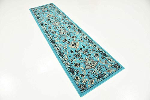 Image of Unique Loom Sialk Hill Collection Area Rug - Washington (2' 2 inch x 8' 2 inch Runner Turquoise /Black)