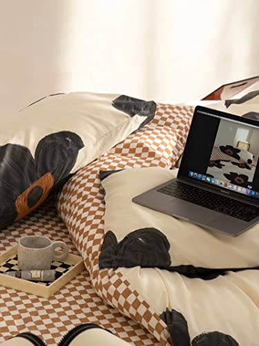 Houseri Floral Comforter Set King Black And White 3D Floral Comforters Bedding Sets King For Women Men Elegant Beige And Brown Plaid Bedding Sets King Size Vintage Grand Flowers Comforter Quilts King #TOP5