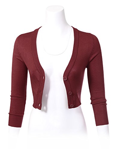 Image of Allsense Women's Cropped Bolero Shrug Cardigan | 3 /4 Sleeve, Button Down, Lightweight Knit Sweater