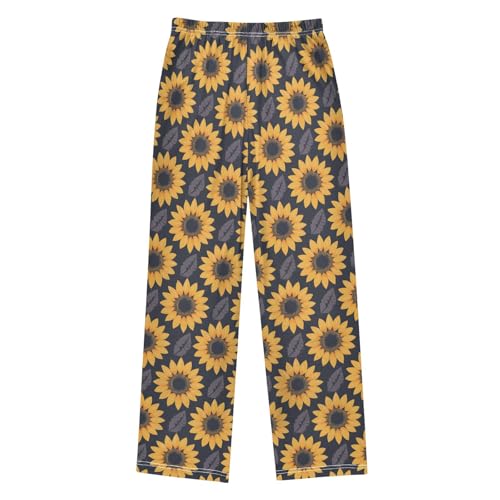 Sunflower Grey Prints Pajama Pants Lounge Sleep Pants Elastic Waist Long Pajama Bottoms with Pockets for 6-14 Years2