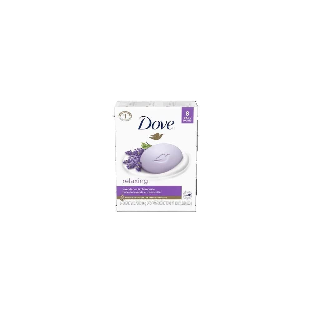 Dove Beauty Bar Soap Relaxing Lavender Oil & Chamomile 8 Bars for moisturized Skin, Calms dry Skin 3.75 oz