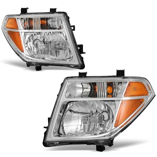 AUTOSAVER88 Headlight Assembly Compatible with 2005 2006 2007 2008 Frontier 2005-2007 Pathfinder Headlamp Replacement Pair Chrome Housing Amber Reflector Clear Lens