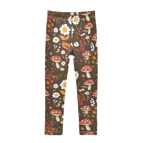 Wusikd Mushrooms Brown Girls' Leggings Toddler Doodles Flowers Daisies Kids Yoga Pants Dance Active Tights 4T