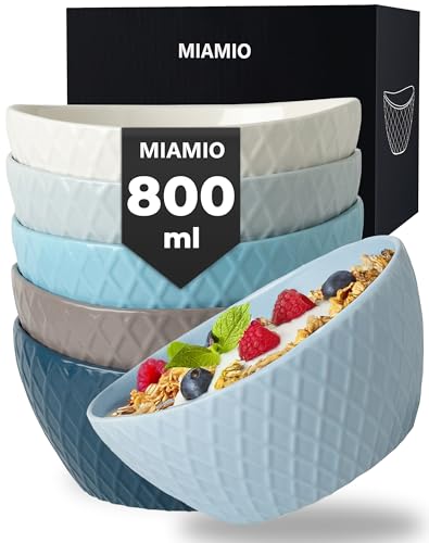 MIAMIO - 6 x 800 ml - Bowl Set/Cereal Bowl Set - Modern Bowls Matte – Bowls Set Large - Palmanova Collection (Ocean Blue)