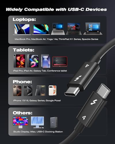 Image of Thunderbolt 4 Cable, 3.3ft USB C to USB C Cable 240W Fast Charging, Blazing 40Gbps Data, Dual 8K /4K Video Output, for iPhone 16 MacBook Pro Air iPad Laptop and More-（Thunderbolt 4 Certified）