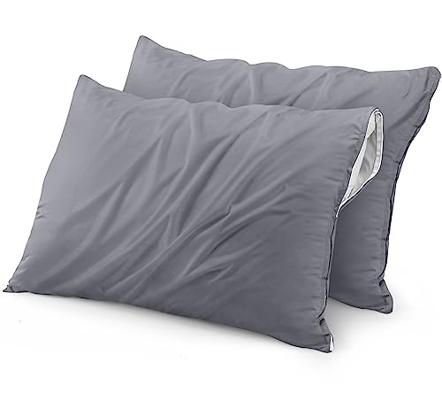 Utopia Bedding Waterproof Pillow Protectors Zippered King Size (2 Pack, Gray), Zippered Pillowcases, Bed Bug Proof Pillow Encasement Covers 20 x 38 Inches