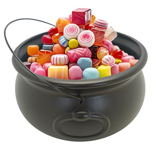 Gasusen Plastic Cauldron, 12'' Black Cauldron Kettle Halloween Candy Bowl, Large Witch Cauldron Pot Bucket for Halloween Decorations Trick or Treat Party Favor