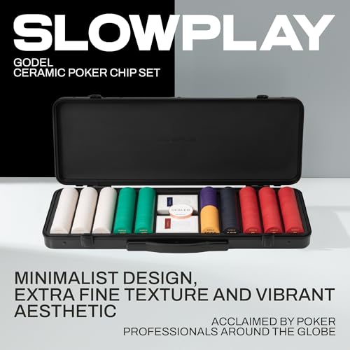 SLOWPLAY Godel Ceramic Poker Chips Set for Texas Hold'em, 500 PCS [with Numbered Values], 39mm & 10g Each | Features a High-end Chip case with Extra Durable German Polycarbonate Shell