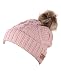 Women's Faux Fur PomPom Fleece Lined Knitted Slouchy Beanie Hat - Rose Pink