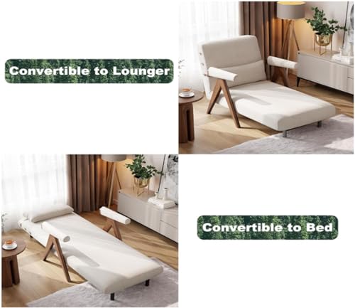 Image of AnywaysWood White Sleeper Chair for Reading |3 in 1 Sleeper Sofa Couch Bed | Adults | Living Room, Bedroom,Office | Adjustable Backrest| Space-Saving