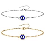 ZVKACT 2 Bracciali Metallici con Motivo Malocchio – Portafortuna e Protezione – Disponibili in Oro & Argento – Regalo Perfetto per Fortuna e Sicurezza