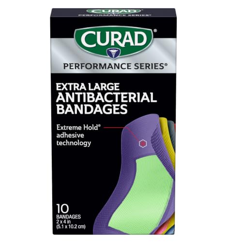 CURAD Performance Series Extra Large Antibacterial Bandages Box of 10