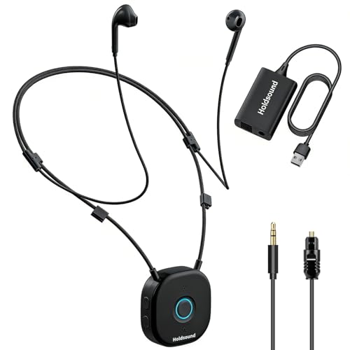 Holdsound HSD100 TV Kopfhörer Kabellos Senioren, Funkkopfhörer Kabellos für TV mit USB-Sender, Nackenbügel-Design, Verbesserte Lautstärke, Keine Audioverzögerung, Plug-and-Play, 15 Stunden, Schwarz