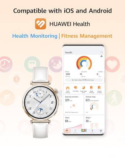 SmartWatch HUAWEI GT 5 42mm, Tela AMOLED, GPS, Compatível com iOS e Android Couro Branco