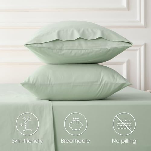 HYPREST Deep Pocket Queen Sheets Cotton - Queen Fit 18"- 24" in Deep Mattress, Sage Green Sheets, Aesthetic Cooling Sheets for Hot Sleepers, Non Slip Bed Sheets