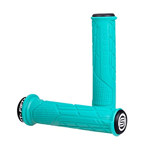 Fifty-Fifty Mountain Bike Handlebar Grips, Single Lock-On Mtb Grips, Comfortable Bicycle Locking Grips, Non-Slip Mtb Handle Grips For All Mountain, Enduro, Downhill (Turquoise) #TOP6