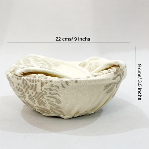 Image of Swayam 100% Cotton Cloth Roti Casserole | Hot Chapati Box | Washable Bread Basket | 22 cm Round Roti Basket | Floral Design - Beige