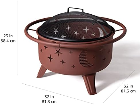 Amazon Basics Moon and Star Round Wood Burning Fire Pit - 32-Inch, Weathered Finish