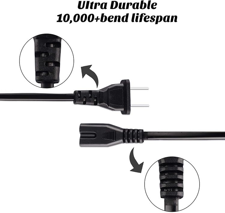 onerbl 2-Prong AC in Power Line Cord Cable Plug Compatible with iRobot Roomba i7 i7150 i 7150 i715020 Reg Model RVB-Y2 s9 s9150 s 9150 s915020 RVA-Y1 Robot Vacuum Cleaner Home Base Charging Station