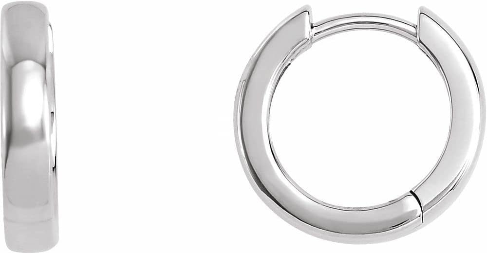 Solid 14k White Gold 14mm Hinged Hoop Huggie Earrings (14mm x 3mm)