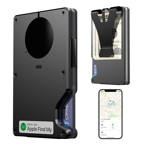 Air Wallet, Built-in Tracker Slim Wallet, Smart Wallet with Money Clip, Compatible with FindMy Network(iOS Only), Anti-Theft Card Holder, *Gift for Men (Tracker Wallet, Black)
